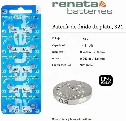 Vista 2 de Renata 321 SR616SW Baterías – 1.55 V Óxido de Plata 321 Batería de reloj (2 unidades)
