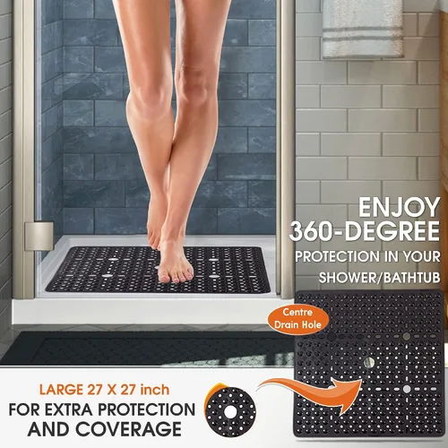 Vista 3 de ENKOSI Alfombrilla grande de 27 x 27 pulgadas cuadrada antideslizante para la ducha Alfombrilla antideslizante para cabina de ducha para personas