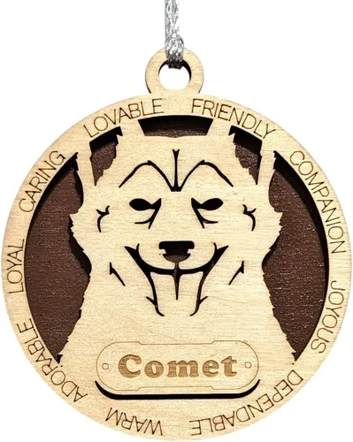 Vista 182 de Adorno de Navidad personalizado para perro Cavalier King Charles Spaniel, redondo de 3 pulgadas, madera cortada con láser de 2 capas, nombre y texto