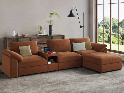 Vista 17 de EASE MOOSE Sofá modular verde seccional de gran tamaño en forma de L Pana verde
