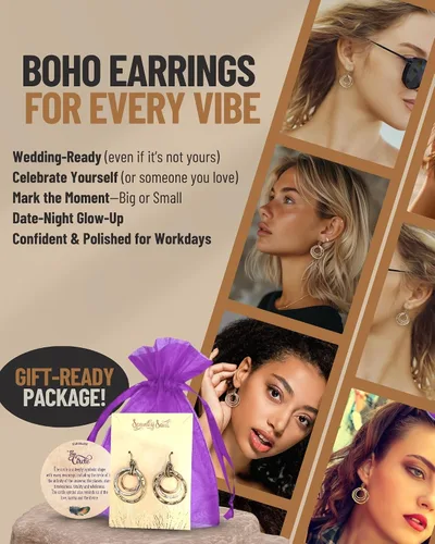 Vista 5 de Pendientes bohemios antiguos de 3 círculos Colección SPUNKYsoul