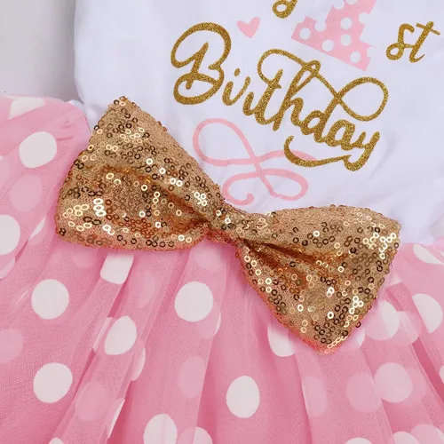 Vista 4 de IMEKIS Vestido de ratón para bebés y niñas de 1 y 2 cumpleaños, diseño de lunares, tul, tutú para fiesta de verano, accesorios para fotos