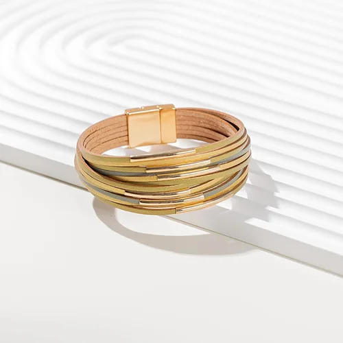 Vista 5 de FANCY SHINY Pulseras de cuero boho apilables con cierre magnético