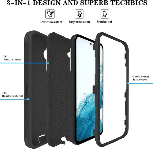 Vista 3 de Funda para teléfono Qinmay para Samsung Galaxy A54 5G con protector de pantalla HD, funda de 3 capas resistente a golpes y caídas para Galaxy A54