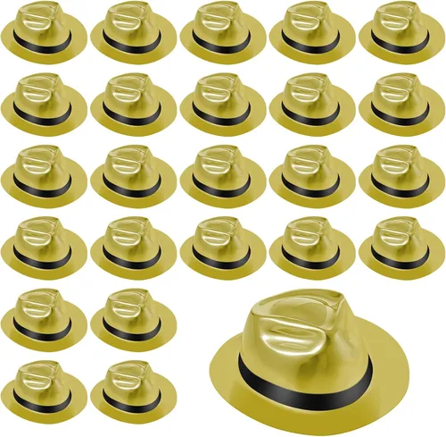 Vista 9 de Sureio 24 sombreros de gángster, sombreros de plástico para caballeros, sombreros de disfraz de gángster para adultos, sombreros de fiesta