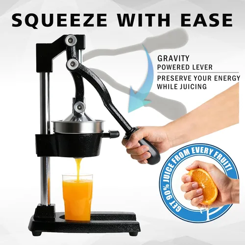 Vista 3 de Exprimidor manual de cítricos de hierro fundido, exprimidor de limón naranja resistente, prensa comercial de cítricos extragrande, fácil de limpiar