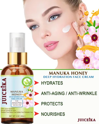 Vista 5 de MANUKA HONEY Crema facial hidratante facial de hidratación profunda. Aceite de manuka, aloe vera, manteca de karité, aceite de coco, aceite