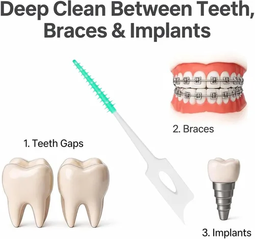 Vista 5 de 300 cepillos interdentales de doble uso de silicona suave, púas dentales desechables, púas de hilo dental de primera calidad para una limpieza
