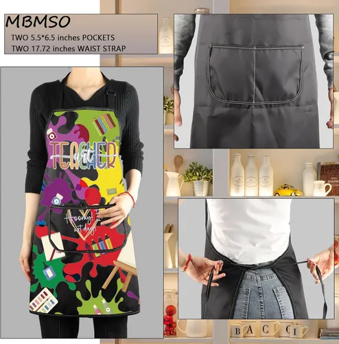 Vista 3 de MBMSO Delantal para profesores de arte, delantal de artista con bolsillos, regalos para profesores de arte, para amantes de los artistas, delantal