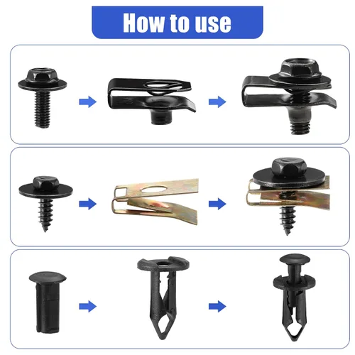 Vista 5 de 100 piezas de tornillos y pernos para auto, tornillos para bandeja inferior, tornillos para guardabarros de carrocería, clips para auto, remaches