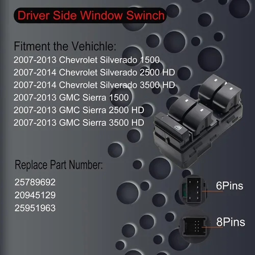 Vista 3 de Reemplazo del interruptor de la ventana eléctrica del lado del conductor, cerradura de puerta y espejo para Chevrolet Silverado 2007-2014 2007-2014