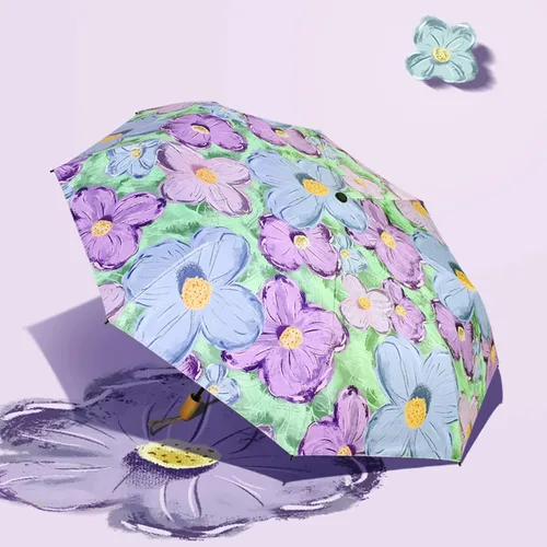 Vista 5 de URAWESO Parasol con protección UV, diseño de flores, plegable, para caminar, viajes, decoración de boda
