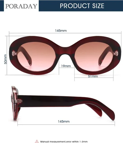 Vista 7 de PORADAY Lentes de sol ovalados modernos y gruesos para mujer, lentes de sol retro estrechos y gruesos, tonos degradados, redondos