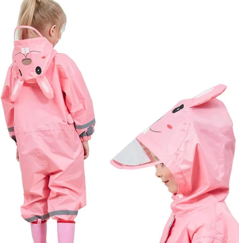 Vista 6 de SSAWcasa Toddler Rain Suit, Kids Muddy Play Buddies One Piece Hoodie Rain Jacket Coat Poncho Gear Coverall Baby Girl Boy