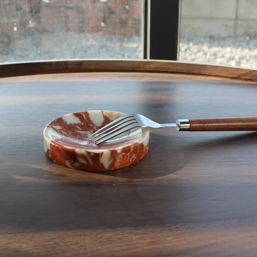 Vista 6 de Jabonera de mármol rojo Calacatta natural, plato redondo para joyas, soporte de esponja para baño, cocina