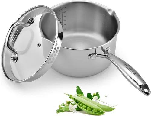 Vista 8 de Olla de vapor de verduras de acero inoxidable, cacerola de 5 cuartos de galón de 9.5 pulgadas con tapa ventilada de vidrio, juego de 3 piezas
