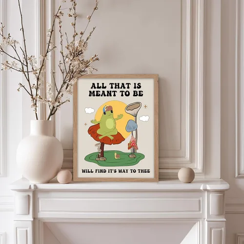 Vista 5 de Poster Master All That Is Meant To Be Poster - Retro Frog on Mushroom Print - Meditation Art - Motivational Design - Preppy Print - Trendy Decor