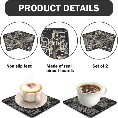Vista 3 de 2 posavasos para placa de circuito para bebidas en PCB, diseño de PCB, posavasos de placa de circuito dorados de inmersión negra para hombres