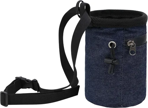 Vista 3 de AMC Bolsa de tiza bordada de panda escalada en roca con bolsillo con cremallera Azul mezclilla