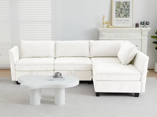 Vista 38 de ORRD Juego de sofá modular esquinero de gran tamaño, sofá convertible en forma de L con almacenamiento, sofá modular de 8 plazas con otomanas y Beige