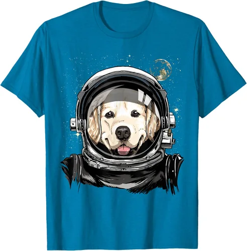 Vista 59 de Camiseta para amantes de los perros de los astronautas del espacio exterior Golden Retriever Lover, Negro