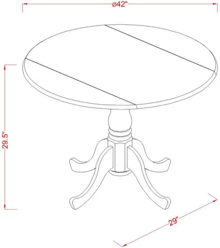 Vista 5 de East West Furniture DLIN3-OAK-W Juego de mesa de comedor de 3 piezas para espacios pequeños contiene una mesa de comedor redonda con gotas y 2