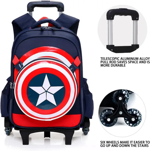Vista 4 de Six Wheels Trolley Maleta escolar para niños y niñas, mochila Oxford para vacaciones, equipaje de viaje para niños, Negro-2