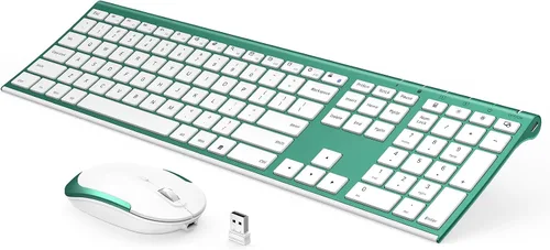 Vista 15 de Teclado y mouse inalámbricos, Vssoplor 2.4GHz recargables, combo compacto silencioso de tamaño completo con receptor Nano USB para Windows, laptop