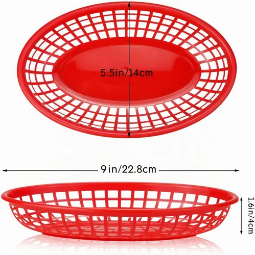 Vista 2 de Paquete de 24 cestas de plástico rojo para comida rápida, bandeja