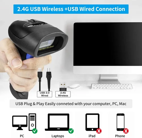 Vista 2 de NetumScan - Escáner de código de barras inalámbrico 1D 2D con soporte, escáner de código QR automático portátil compatible con escaneo de pantalla