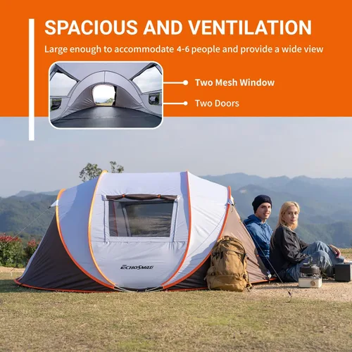 Vista 4 de EchoSmile Tienda de campaña desplegable para 2/4/6 personas, fácil instalación, cúpula resistente al agua, portátil con bolsa de transporte Blanco