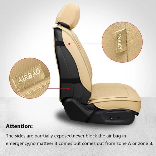 Vista 2 de MIROZO - Fundas de asiento delantero, fundas de cuero para asiento de automóvil, fundas transpirables para asiento de automóvil, protector de Beige