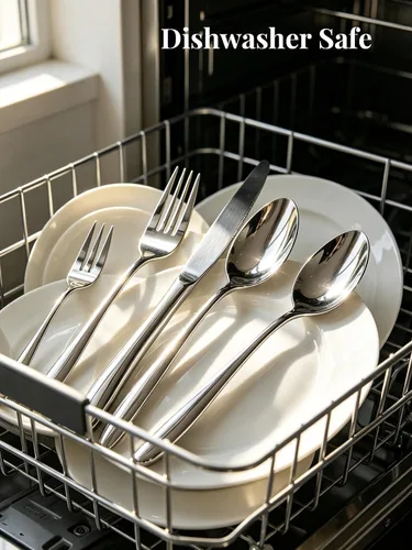 Vista 6 de Moderno juego de cubiertos para 4 cubiertos de alta calidad, 20 piezas, acero inoxidable 18/10, pulido con buen peso, utensilios para la cocina