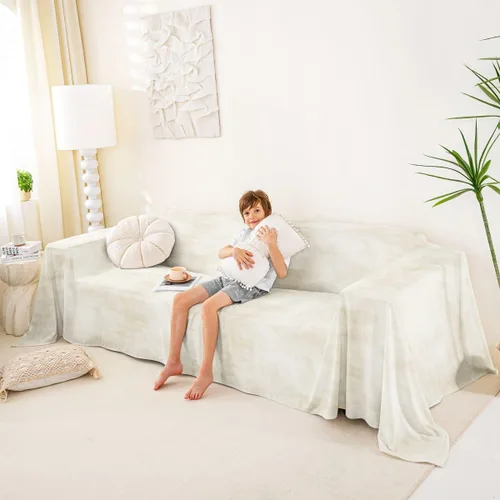 Vista 4 de Erosebridal Funda de sofá retro color beige y blanco, 71 x 91 pulgadas, estilo granja, protector de sofá, protector de sofá para hombres y mujeres