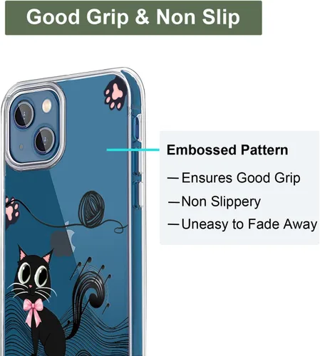 Vista 4 de Unov Funda para iPhone 14 iPhone 13, transparente con diseño, ajuste delgado, buen agarre, funda para teléfono en relieve, cubierta protectora a