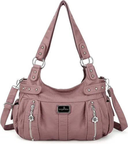 Vista 12 de Angelkiss Bolsos grandes y carteras para mujer de cuero sintético lavado tipo hobo, bandolera, bolso cruzado, bolso de hombro, bolso de mano