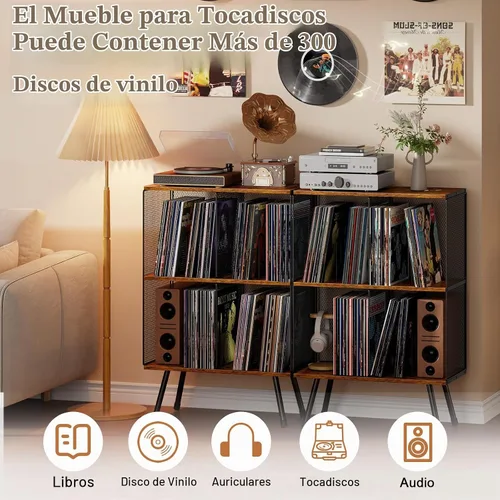 Vista 3 de X-cosrack Soporte grande para tocadiscos, soporte para discos de vinilo con capacidad para hasta 300 álbumes, soporte para tocadiscos estéreo de 3