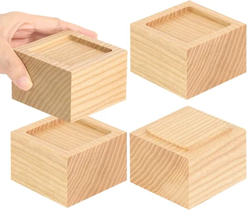 Vista 9 de FASONLA Elevadores de cama (juego de 4) – Elevadores de muebles de madera maciza de roble elevadores de altura de 2 pulgadas con agujero empotrado