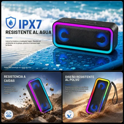 Vista 6 de IKT Altavoz Bluetooth portátil, sonido HD de 20 W, IPX7 impermeable, inalámbrico, gran sonido y graves profundos, emparejamiento TWS, 30 horas