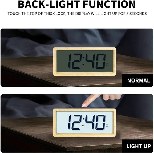 Vista 5 de Everwood - Relojes de alarma digitales grandes de madera para dormitorios con pantalla LCD de números grandes, función de repetición, funciona