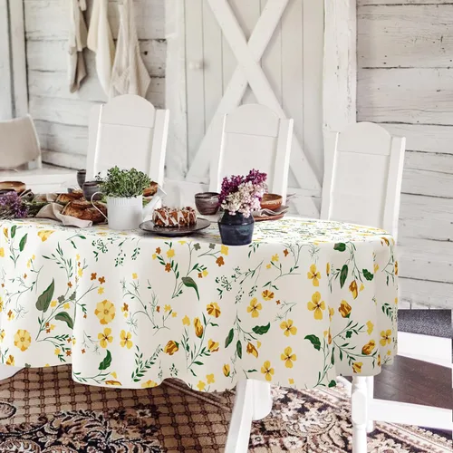 Vista 15 de Yighty Mantel ovalado de primavera y verano de 54 x 72 pulgadas, mantel de acuarela floral de primavera, mantel impermeable resistente a