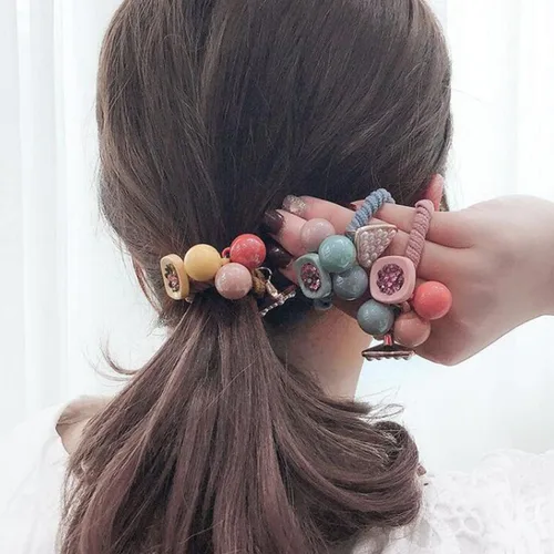 Vista 5 de 4 ligas para el pelo con perlas y diamantes de imitación, cuerdas elásticas para el cabello, accesorios para el cabello para mujeres y niñas