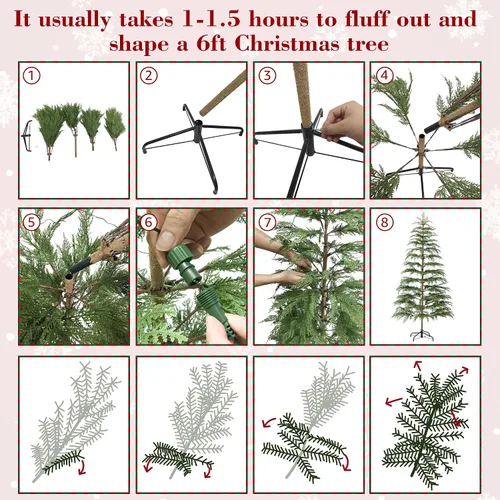 Vista 8 de BOLUO Árbol de Navidad de 6 pies con luces, árbol de ciprés artificial