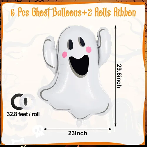 Vista 3 de 6 globos de fantasma de Halloween, globos de aluminio con forma de fantasma blanco, globos grandes de Mylar para decoración de fiesta temática