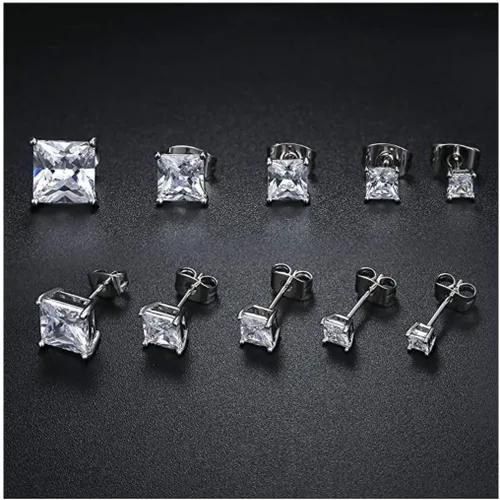 Vista 5 de Adabele Pendientes auténticos de plata de ley hipoalergénicos de 3mm-8mm con circonita cúbica imitación de diamante en corte princesa, libres