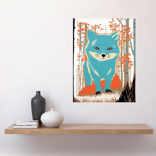 Vista 2 de Artery8 Cute Blue Fox Forest Glade Landscape Bright Woodland Baby Animal Kids Bedroom Premium Wall Art Canvas Print 18X24 Inch