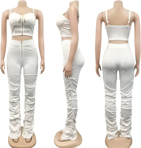 Vista 5 de Zoctuo - Overol sexy para mujer sin mangas con cuello halter para fiesta club conjunto de 2 piezas tiro alto pantalones huecos