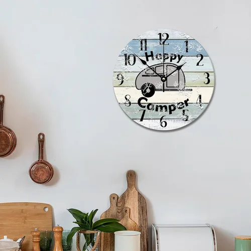 Vista 5 de ArogGeld Happy Camper - Reloj de pared de madera para campamento de verano, 10 pulgadas, silencioso, sin tictac, funciona con pilas, para sala