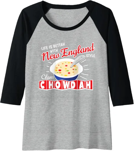 Vista 4 de Camiseta de béisbol raglán con diseño de almejas estilo New England, Negro, S