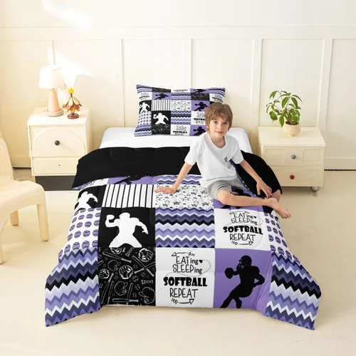Vista 84 de Erosebridal Softball Comforter Set Patchwork Buffalo Plaid Twin Bedding Sets for Girls Kids Teens Child Galaxy Stars Ball Game Baseball Comforter